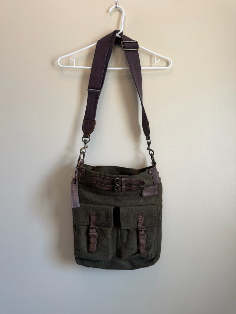 Sundance Crossbody Wool Leather Bag army green